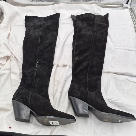 Sam Edelman Julee over-the-knee cowboy boots in black suede size 8.5 - Picture 2 of 6